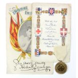 WW1 BRCS 1914-18 Service Medal with BRCS 1918 Christmas card and one other.