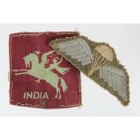 Badges a Pegasus "India" and Jump wings, removed from uniform