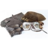 WW1 and later period leather flying ? Helmet, goggles and gloves