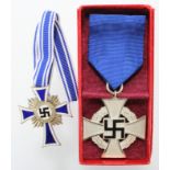 German Faithful service 25 Years service medal in original box of issue, plus Mothers Cross