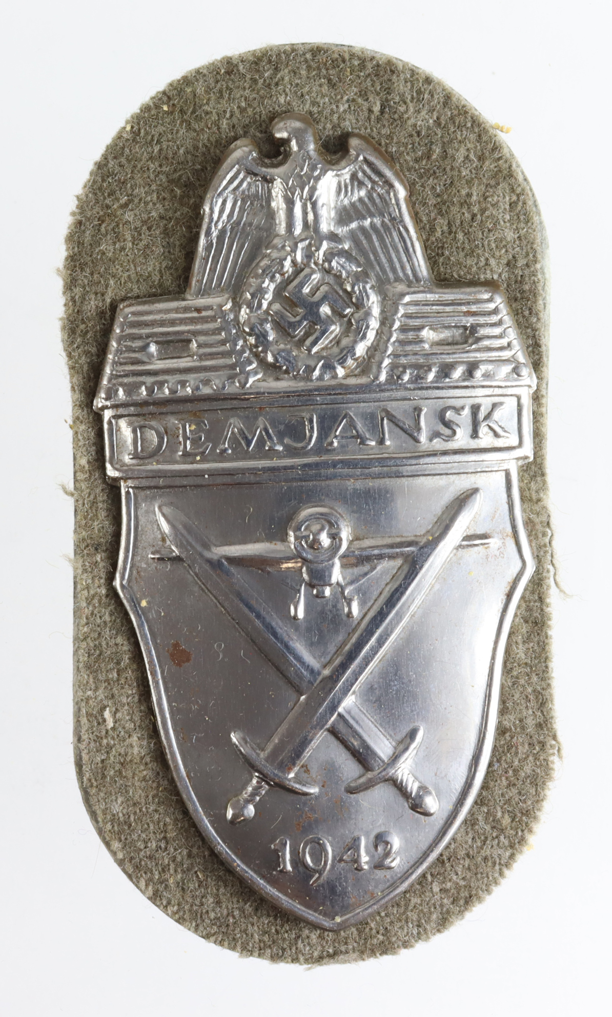 German Nazi Demjansk arm shield, with cloth backing