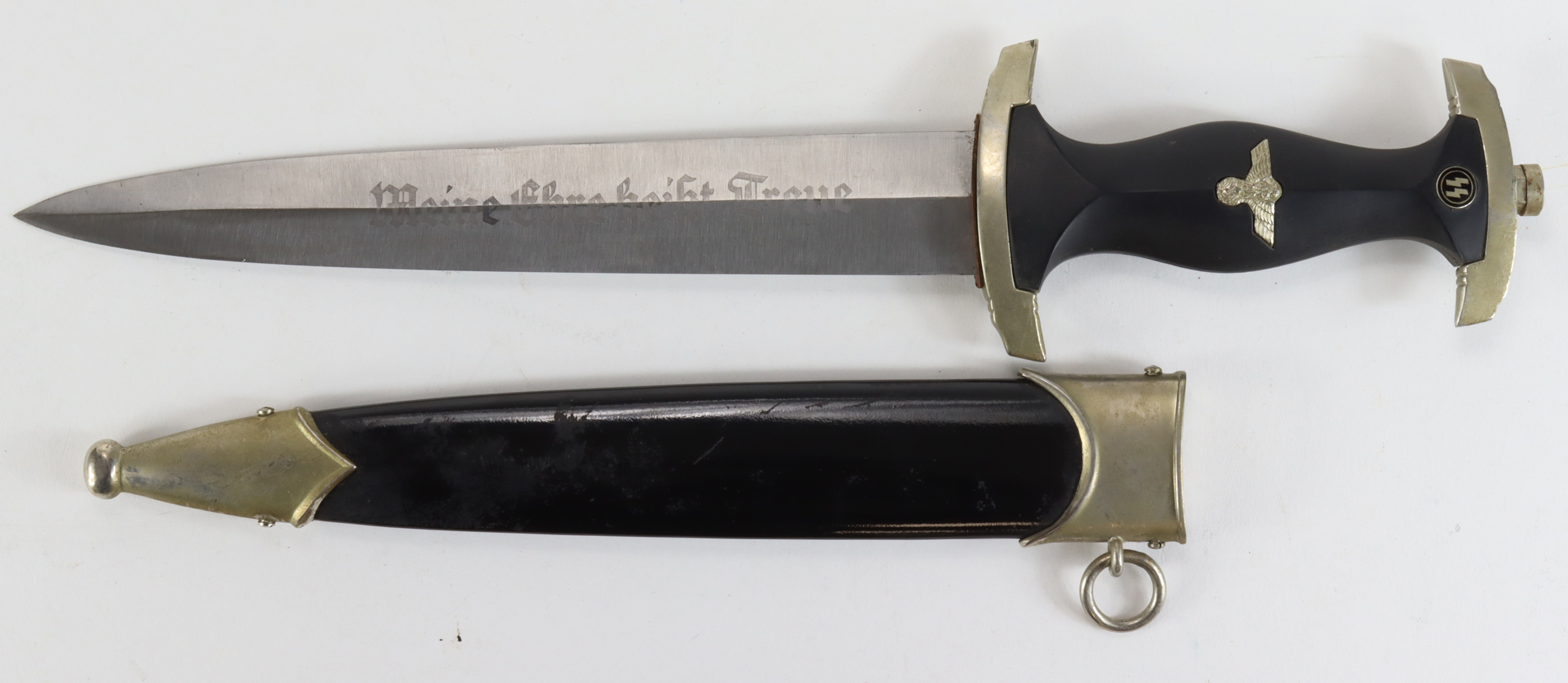 German Nazi reproduction SS-33 Honour Dagger with scabbard. Maker marked 'RZM M7/36'.