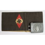 German Hitler Youth era belt buckle, denazified fittings ok, plus armband
