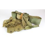 British & Empire 08 pattern webbing, two ammo pouches, belt and shoulder straps, some are WW1 dated