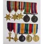 Miniature groups mounted as worn - WW1 and WW2, two groups of 5. (2)