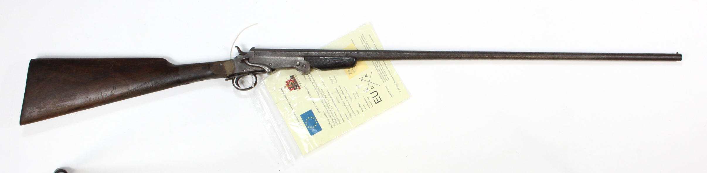 Belgium .410 folding Shotgun, barrel 29.5", side leaver. Filler repair to stock where it joins the