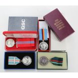 Shoebox of various modern cased Awards, private issues, etc. Silver hallmarked noted. Attributed