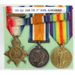 1914 Star Trio with original Aug-Nov clasp, to 509 Pte J Foy 2/R.Highrs. Wounded 1916. With poor