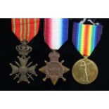 1915 Star, Victory Medal and Belgium Croix De Guerre (L/G 15 July 1918), to 324 Sjt A Mitchell, R.