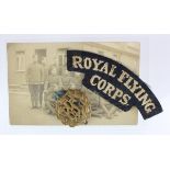 RFC cloth shoulder title with RFC hat badge and RFC photo.