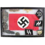 German copy and damaged frame of badges and medals, sold as seen.