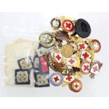 Red Cross badges (23 approx ) + 8 items + 2 paper items. (Qty)