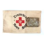 German Red Cross Nazi era belt buckle, fittings ok, plus armband