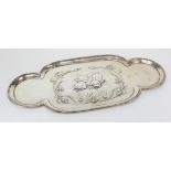 Silver Art Nouveau dressing table tray, embossed with cherubs heads. Hallmarked London 1903 by