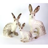 Set of Three Winstanley Hares. Size 6, size 5 and size 2. Hand made and painted with cathedral glass