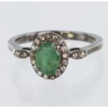 As new Silver & Emerald gemstone ring 1.10ct emerald and 0.30ct diamonds. Size O