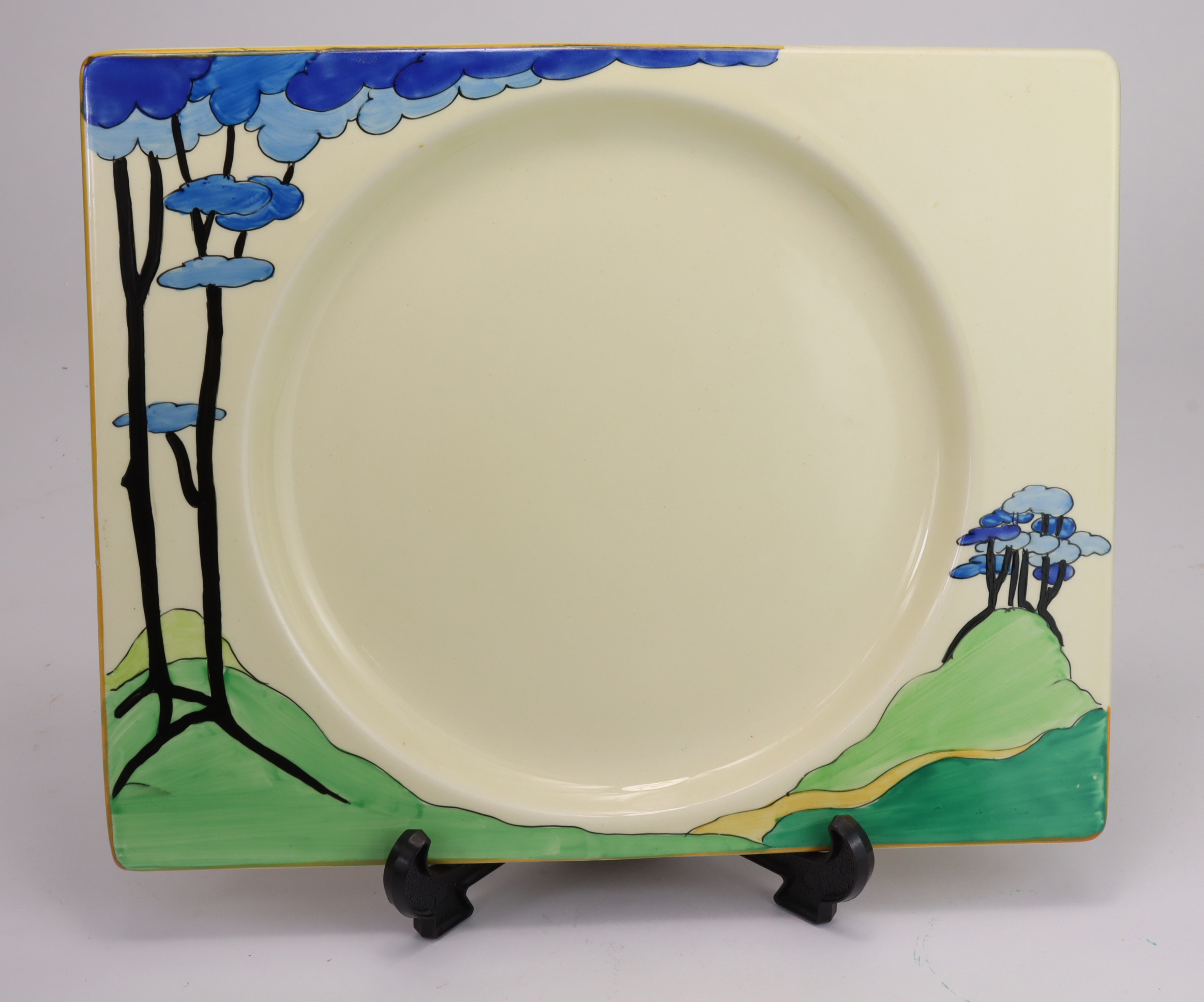 Clarice Cliff - Rectangular 'blue firs' plate from her 'Fantasque' range. Condition report- no