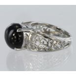 As new Silver & Black Star Diopside Gemstone Ring. Size T