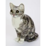 Winstanley Cat. Handmade and Hand painted with Cathedral Glass eyes. Signed. Size 6