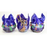 Three Misu Coman (Romania 1961) Cobalt blue Hand Blown Glass Vases. All signed. Two with glass