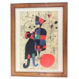 Joan Miro. A large print by Joan Miro depicting 'People & Dog in the Sun', mounted framed &