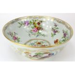 Early 20th Century hand painted floral porcelain bowl with gilt decoration. Marked with two