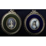 Pair of Miniature Portraits. The first depicting a likeness of Marie Antoinette, Signed (Silv…?)