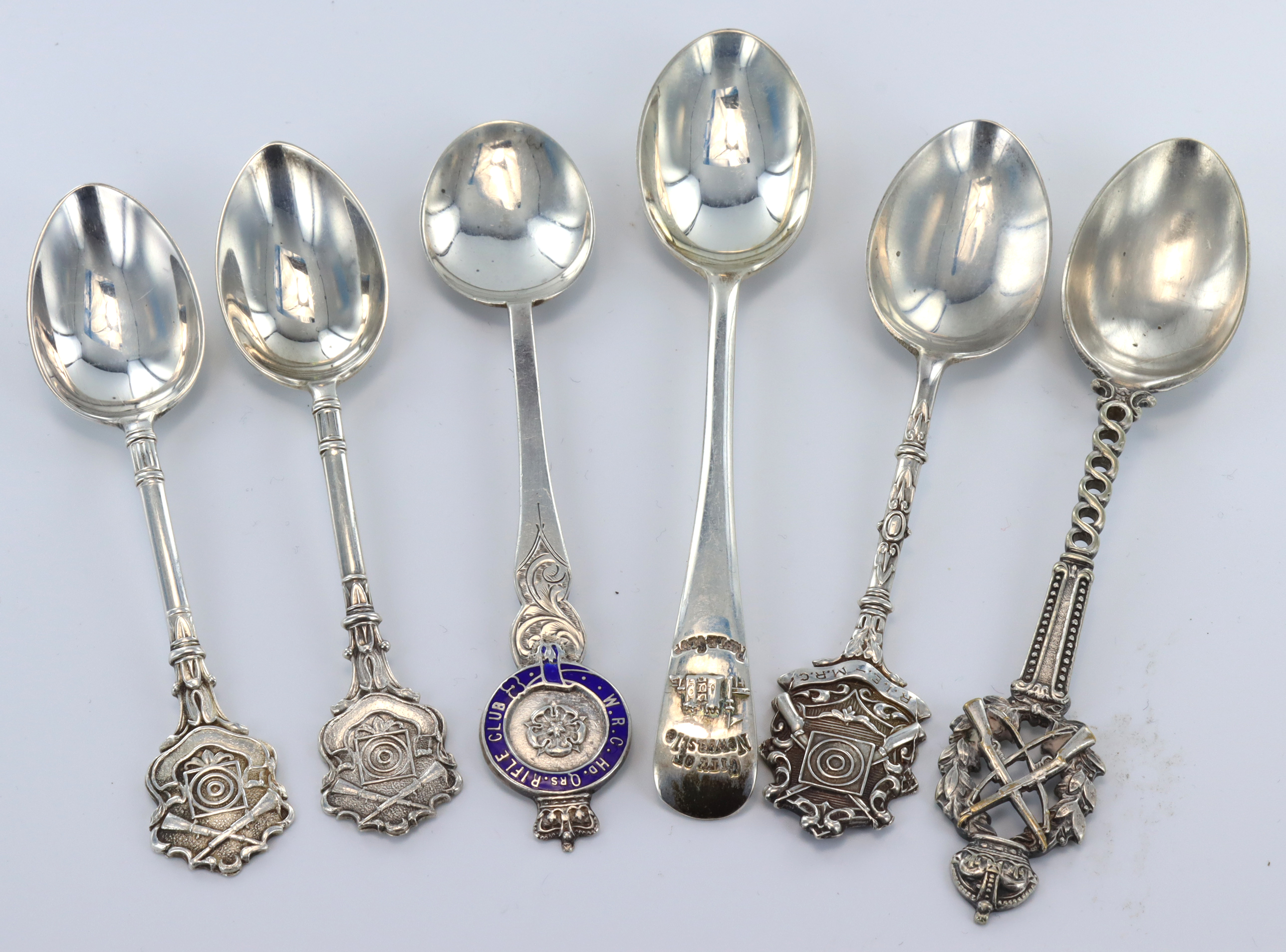 Four silver Rifle shooting spoons comprising City of Newcastle Rifle Club, West Riding Constabulary,