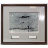 Gerald Coulson Print from an original etching of Lancasters flying over the Netherlands. Limited