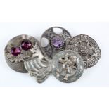 Five Scottish silver brooches, all hallmarked, stamped 'Sterling' etc., depicting a rearing Lion,