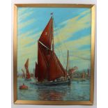 Suffolk Interest. 'Out With the Tide'. Oil on Board signed H.W Ward (1970). Depicting Ipswich