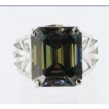 15ct Emerald Cut Blue Moissanite Diamond Ring in Sterling Silver, size R