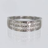 18ct white gold two row diamond ring, set with twelve round brilliant cut diamonds and twelve