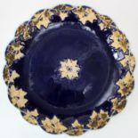 Meissen. Cobalt Blue and Gold hand-painted plate. Small chip to rim (marked). Dia 32cm