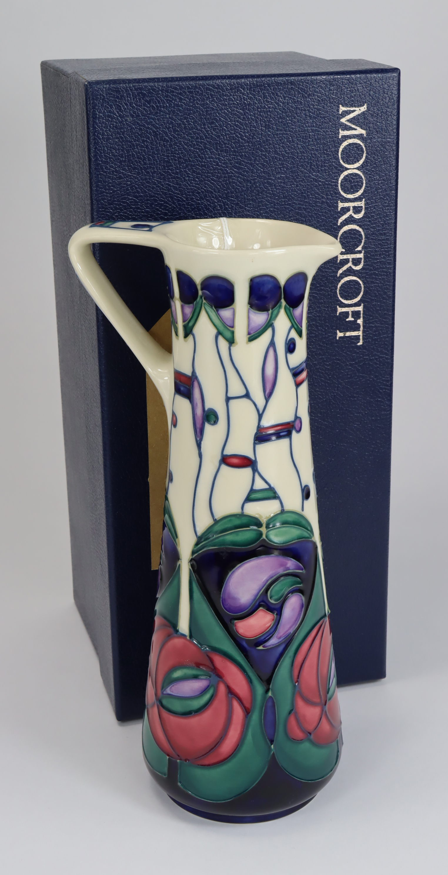 Moorcroft. Renee Mackintosh Jug. By Rachel Bishop (1995) First Quality. Boxed. Height approx. 24cm