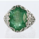 Vintage Style 10ct Emerald Ring in Sterling Silver, size R