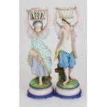 Jean Gille- A pair of Jean Gille bisque porcelain figurines depicting a male and female carrying