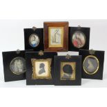 Collection of miniature portraits including silhouettes, lady 4.75 x12.5cm, gentleman with left