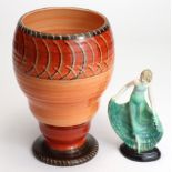 Ceramics- A Shelley orange and brown vase (18cm high), and an art deco figurine marked with an S and