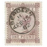 GB - QV 1878 £1 brown-lilac (Plate 1) wmk Maltese Cross, SG129, Fine used with Aberdeen cds. Cat £