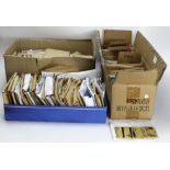 Crate containing large quantity of cards, mainly sorted into various sets in envelopes, issues