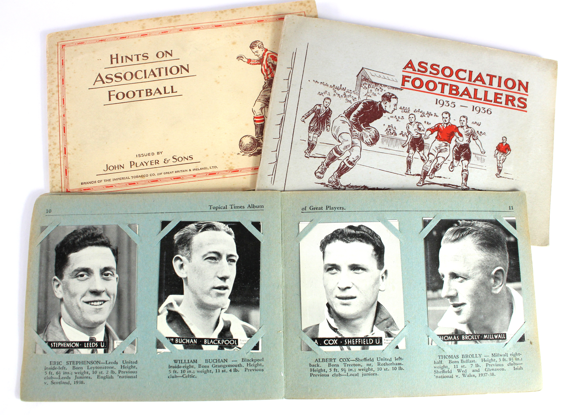 Football interest - Topical Times Great Players 1938 set loose in original album. Stuck in sets