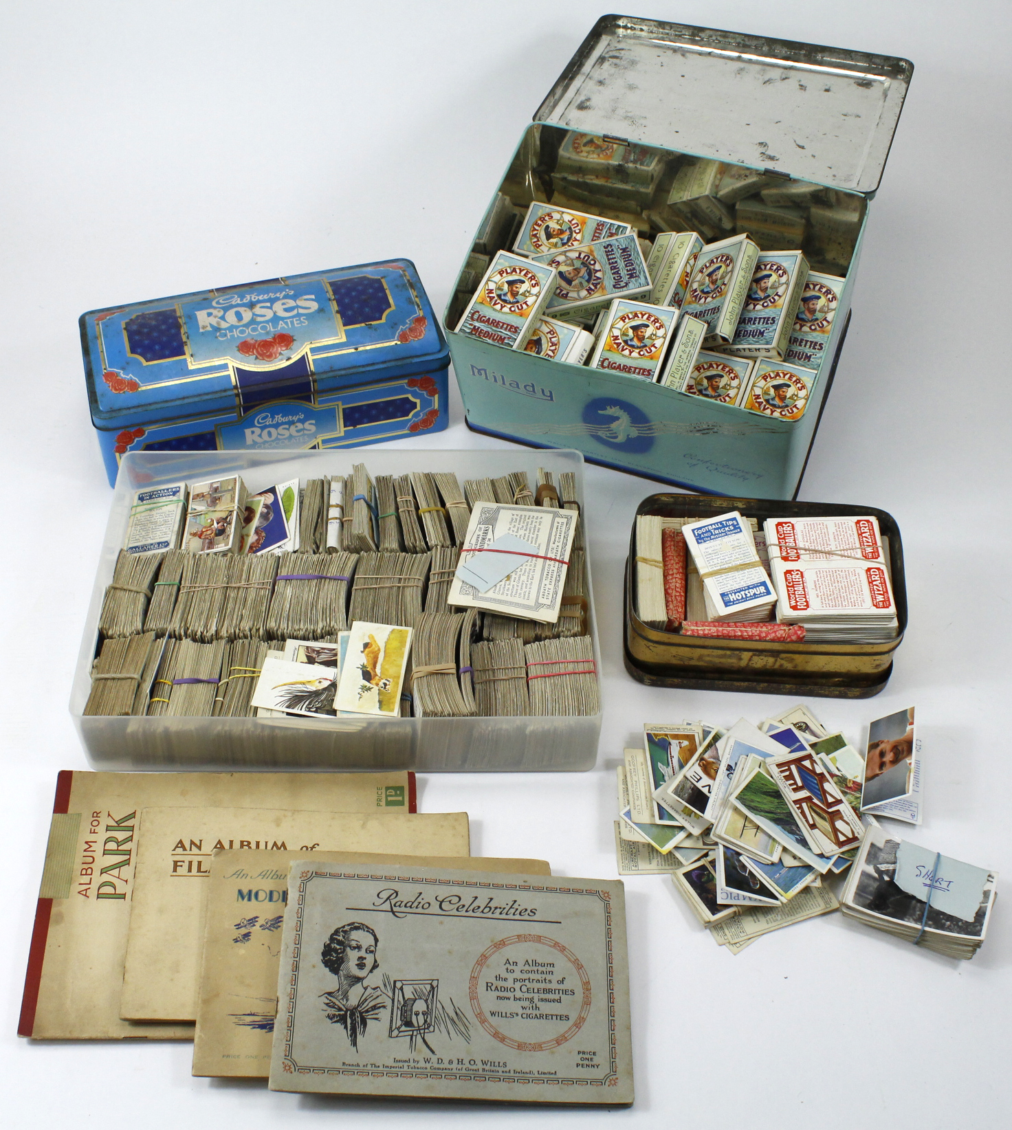 Box containing tins & loose cards, sets (many) part sets & odds, many clean in original cigarette