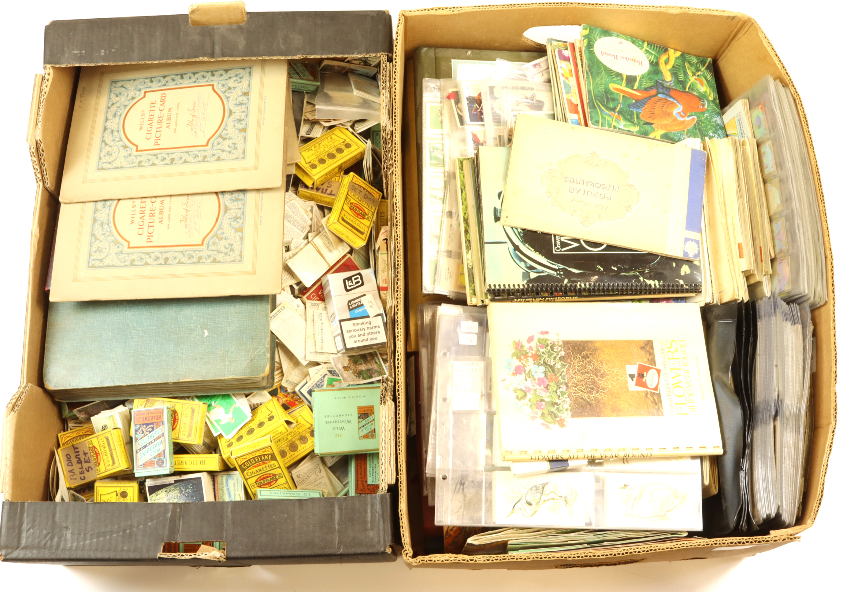 Large boxes (2) containing large quantity of sets, part sets & odds in albums, & loose, needs