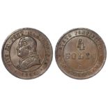 Italy, Vatican Papal States copper 4 Soldi 1868, brown UNC, trace lustre.