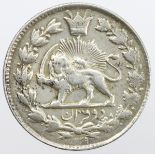 Iran silver 2000 Dinars (2 Kran) AH1329 (1911) KM# 1040, EF