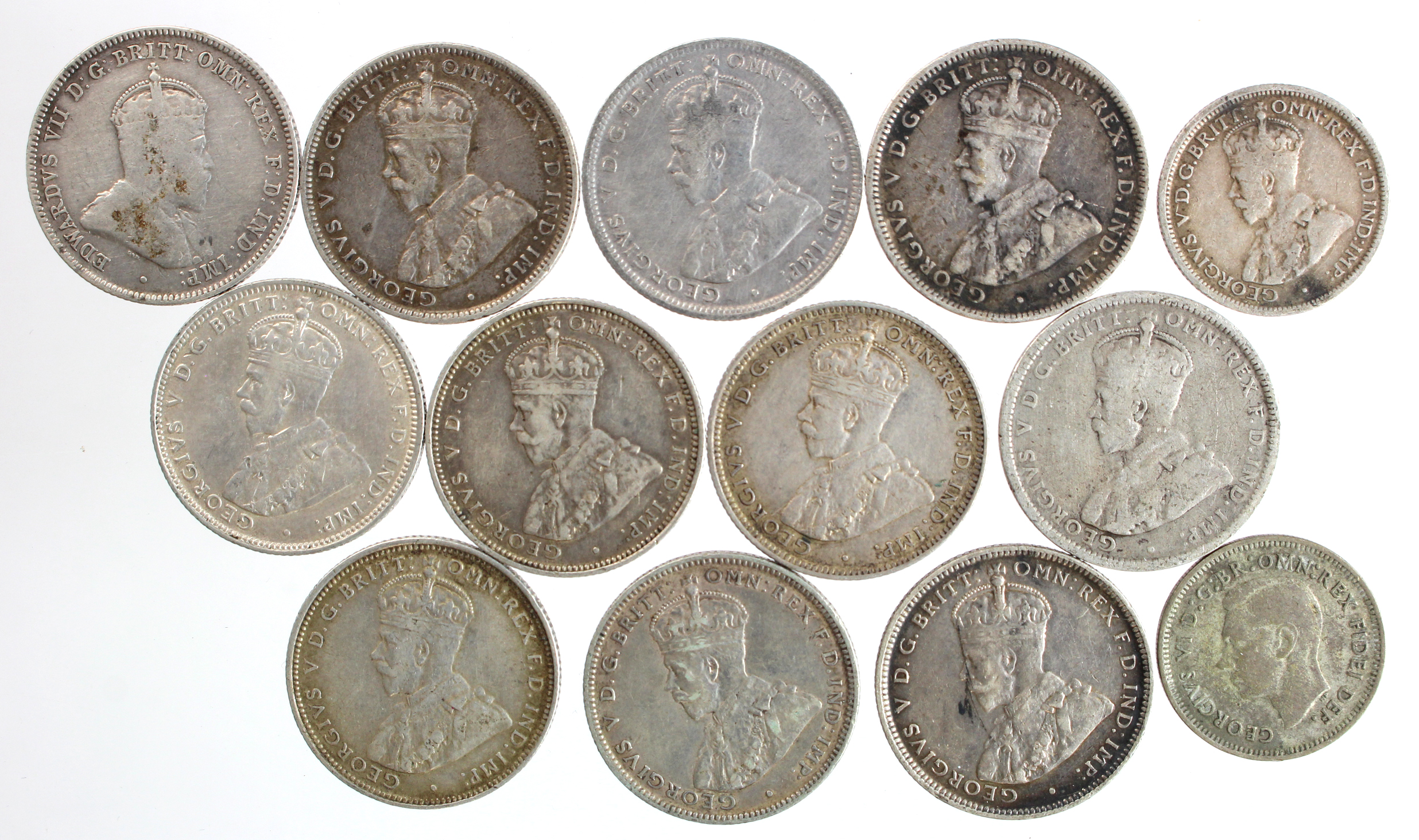Australia silver Shillings (11) and Sixpences (2), 1910 to 1951 various, mixed grade.