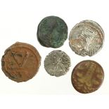 Ancient Coins (5) Indian, Persian and Byzantine, including silver.