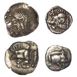Ancient Greek silver minors (2): Mysia, Kyzikos silver Hemiobols 450-300 BC. Forepart of boar, tunny