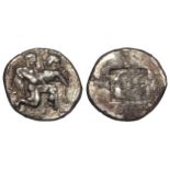 Ancient Greek: Islands off Thrace, Thasos silver Stater 500-450 BC. Ithyphallic satyr advancing
